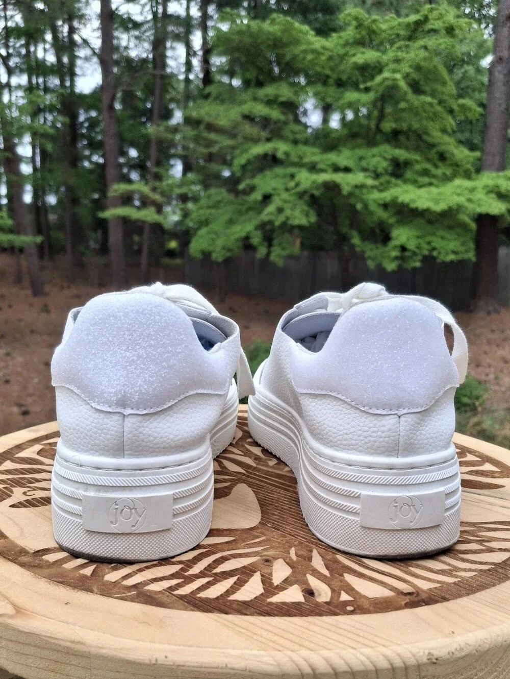 Joy Mangano Performance White Leather Comfort Platform Sneakers Orthotic Insole